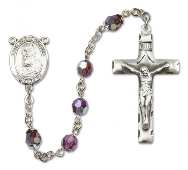 St. Daniel Comboni Sterling Silver Heirloom Rosary Squared Crucifix - Amethyst