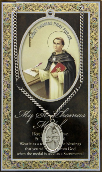 St. Thomas Aquinas Medal in Pewter with Bi-Fold Prayer Card - Silver tone