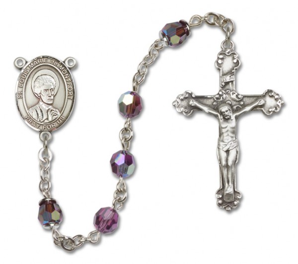 St. Louis Marie de Montfort Sterling Silver Heirloom Rosary Fancy Crucifix - Amethyst