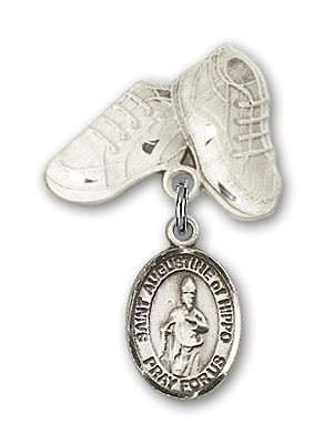 Pin Badge with St. Augustine of Hippo Charm and Baby Boots Pin - Silver tone