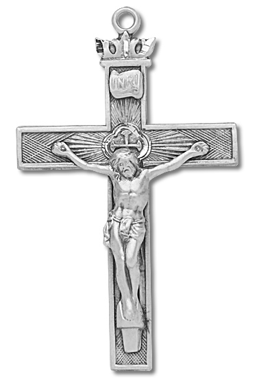 Textured Crown Tip Sterling Silver Rosary Crucifix - Sterling Silver
