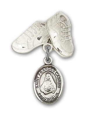 Pin Badge with St. Frances Cabrini Charm and Baby Boots Pin - Silver tone