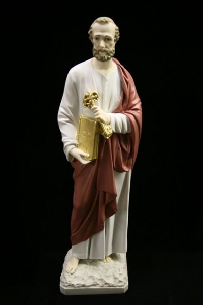 Saint Peter Statue Hand Painted Marble Composite - 24.5 inch - Full Color