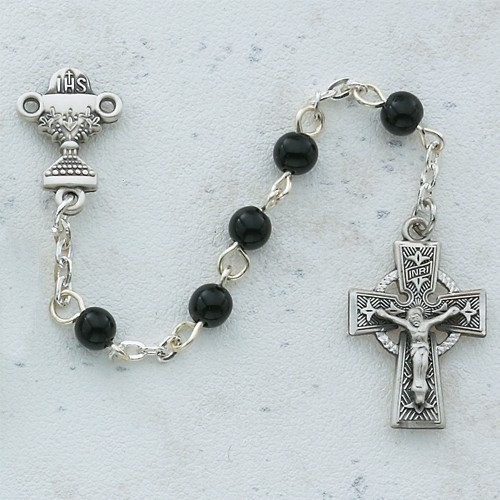 Boy's Celtic First Communion Rosary in Pewter - Black
