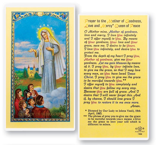 Prayer To Our Lady of Medjugorje Laminated Prayer Card - 25 Cards Per Pack .80 per card