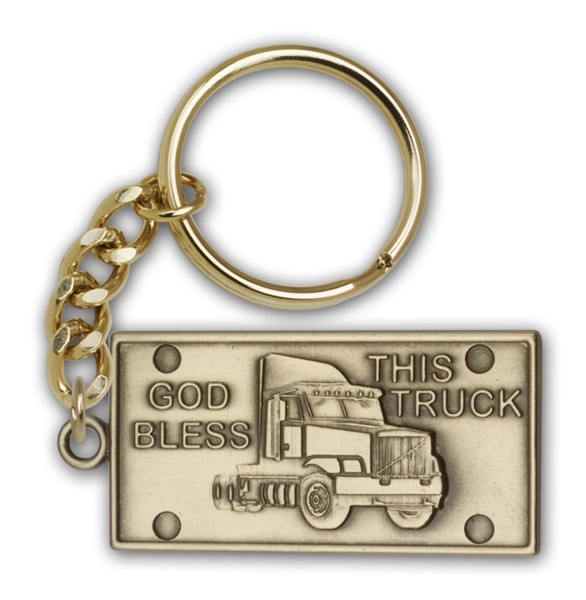God Bless This Truck Keychain - Antique Gold