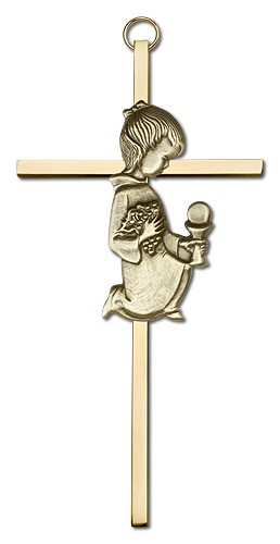 First Communion Girl Cross  6 inch - Gold Tone