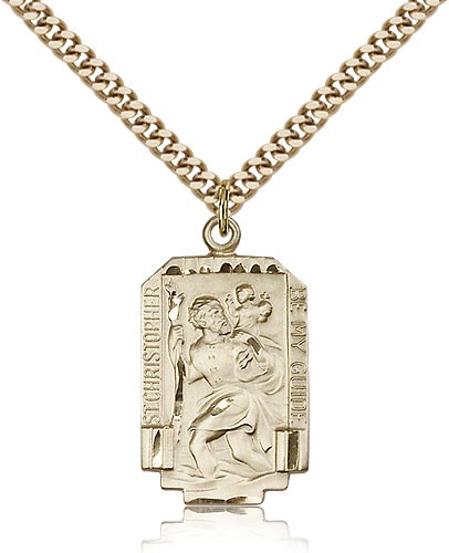 Rectangular St. Christopher Necklace with Satin Finish - 14KT Gold Filled