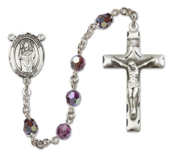 St. Stanislaus Sterling Silver Heirloom Rosary Squared Crucifix - Amethyst