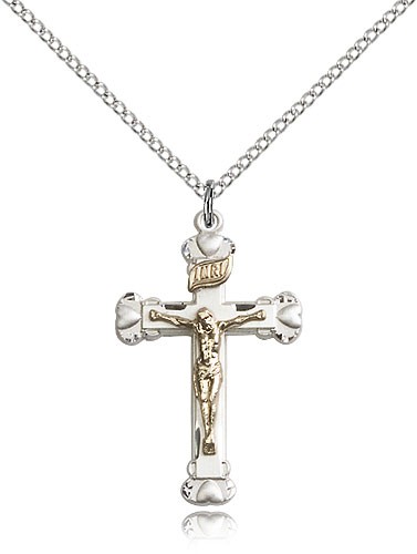 Women's Heart Tip Crucifix Necklace Two-Tone - Two-Tone