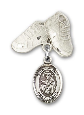 Pin Badge with St. James the Greater Charm and Baby Boots Pin - Silver tone