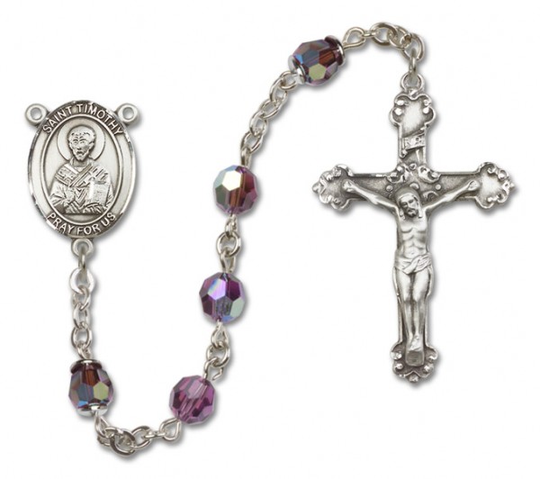 St. Timothy Sterling Silver Heirloom Rosary Fancy Crucifix - Amethyst