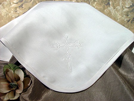 Silk Dupioni Baptism Blanket with Celtic Cross - Diamond White