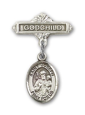 Pin Badge with St. Joseph Charm and Godchild Badge Pin - Silver tone