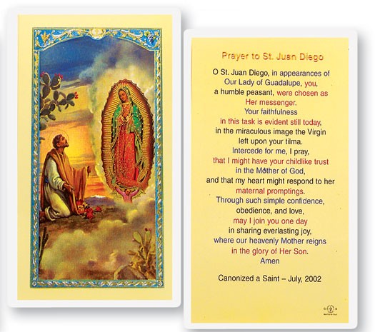 St. Juan Diego with Our Lady of Guadalupe Laminated Prayer Card - 25 Cards Per Pack .80 per card
