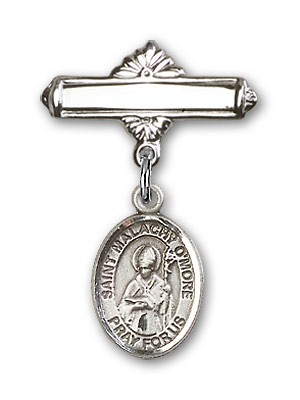 Pin Badge with St. Malachy O'More Charm and Polished Engravable Badge Pin - Silver tone