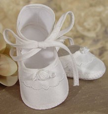 Girls Silk Dupioni Shoe with Rosette - White