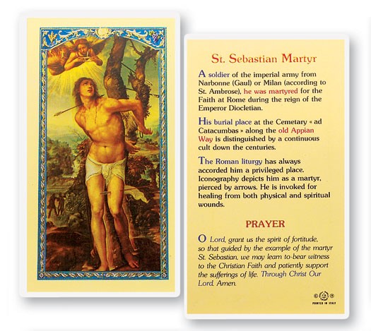 St. Sebastian Prayer Biography Laminated Prayer Card - 25 Cards Per Pack .80 per card
