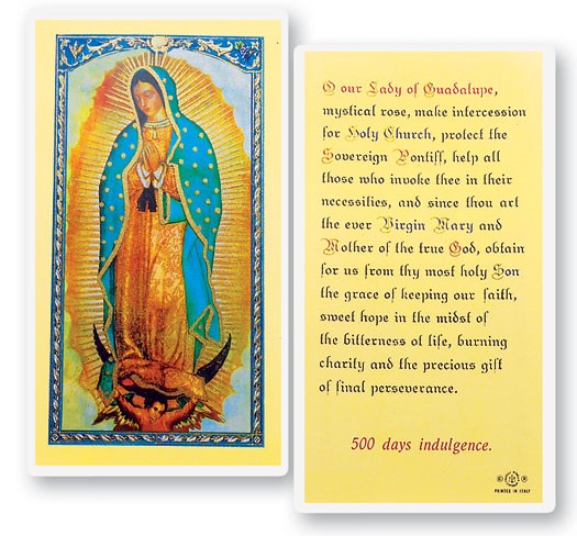 Our Lady of The Guadalupe Laminated Prayer Card - 25 Cards Per Pack .80 per card