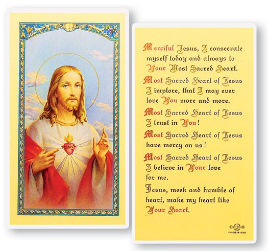 Sacred Heart of Jesus Laminated Prayer Card - 25 Cards Per Pack .80 per card