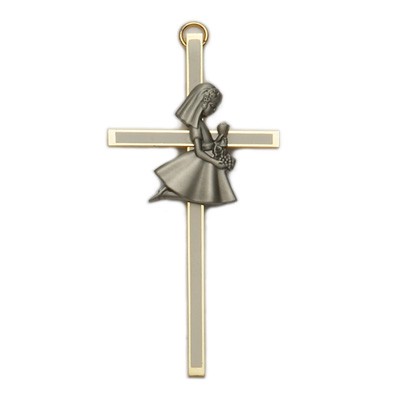 First Communion Cross Girl's in Brass - 4 inch - Brass