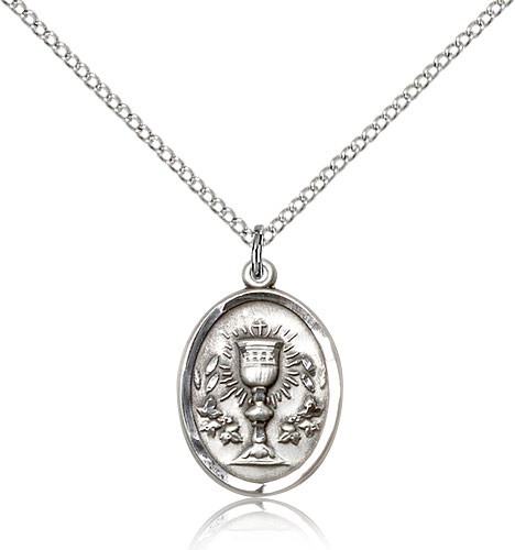 Oval First Communion Medal with Chalice - Sterling Silver