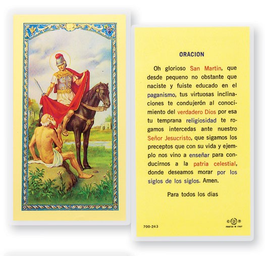 Intercedas A San Martin Caballero Laminated Spanish Prayer Card - 25 Cards Per Pack .80 per card