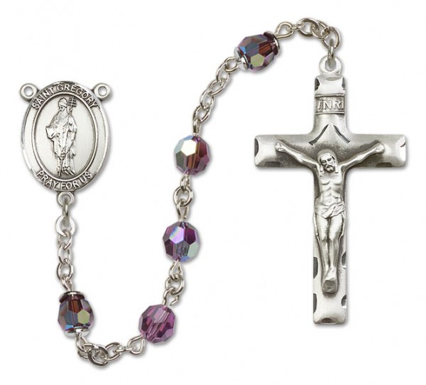 St. Gregory the Great Sterling Silver Heirloom Rosary Squared Crucifix - Amethyst