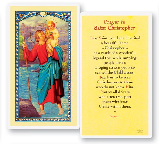 St. Christopher Laminated Prayer Card - 25 Cards Per Pack .80 per card