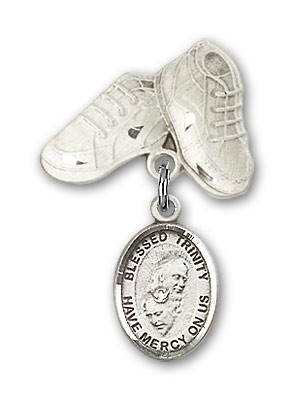 Pin Badge with Blessed Trinity Charm and Baby Boots Pin - Silver tone