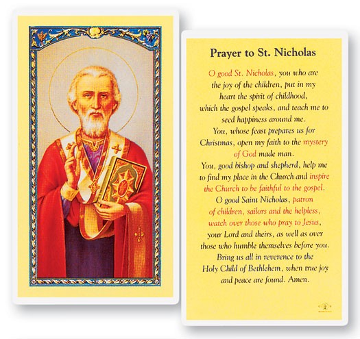 Prayer To St. Nicholas Laminated Prayer Card - 25 Cards Per Pack .80 per card