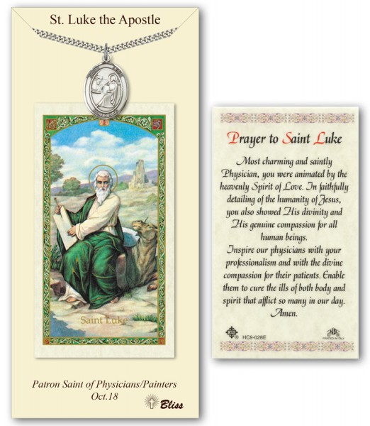 St. Luke the Apostle Medal in Pewter with Prayer Card - Silver tone