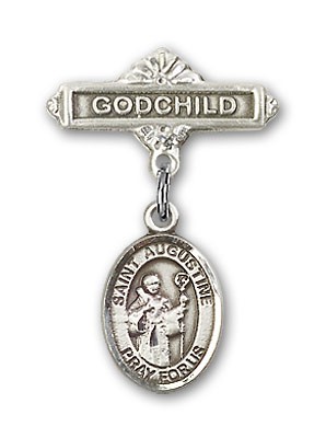 Pin Badge with St. Augustine Charm and Godchild Badge Pin - Silver tone