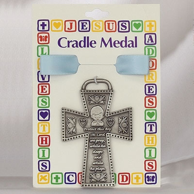 Protect This Boy Pewter Cross Crib Medal - Silver