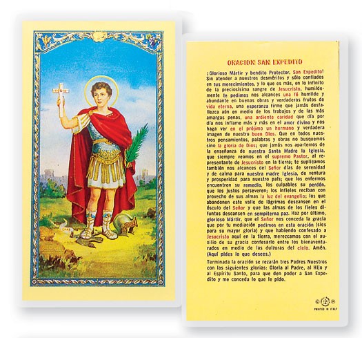 Oracion A San Expedito Laminated Spanish Prayer Card - 25 Cards Per Pack .80 per card