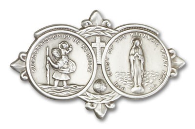 St. Christopher  &amp; Our Lady of the Highway Visor Clip - Antique Silver