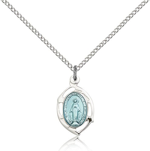 Small Oval Tip Miraculous Medal Necklace - Sterling Silver
