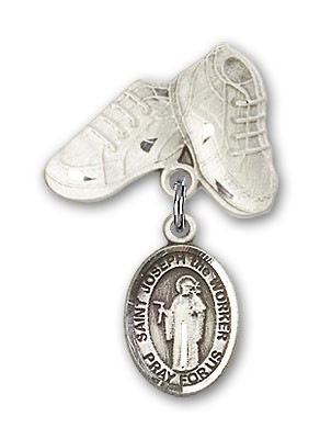 Pin Badge with St. Joseph the Worker Charm and Baby Boots Pin - Silver tone