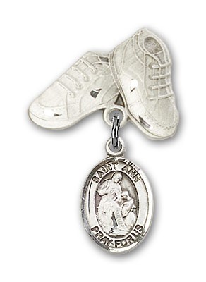 Pin Badge with St. Ann Charm and Baby Boots Pin - Silver tone