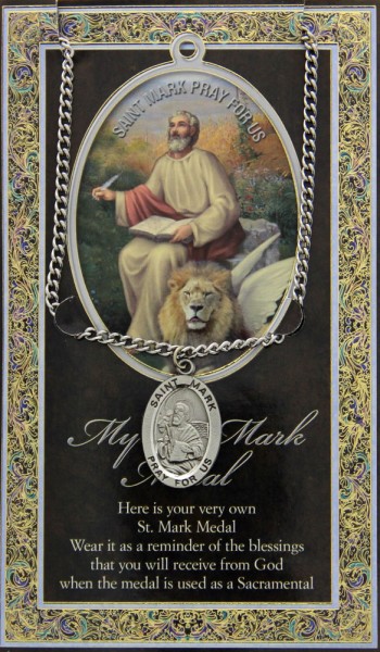 St. Mark Medal in Pewter with Bi-Fold Prayer Card - Silver tone