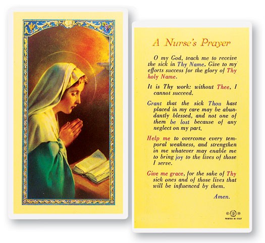 A Nurse's Laminated Prayer Card - 25 Cards Per Pack .80 per card
