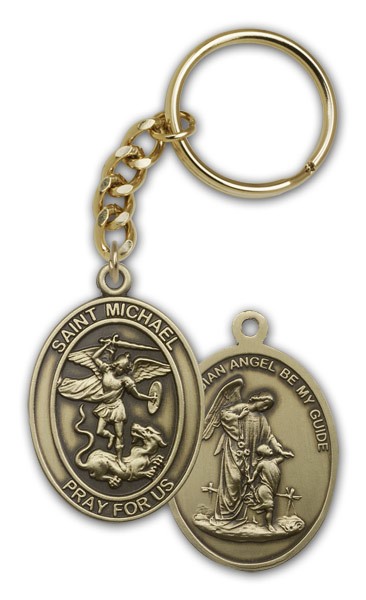 St. Michael Guardian Angel Keychain - Antique Gold