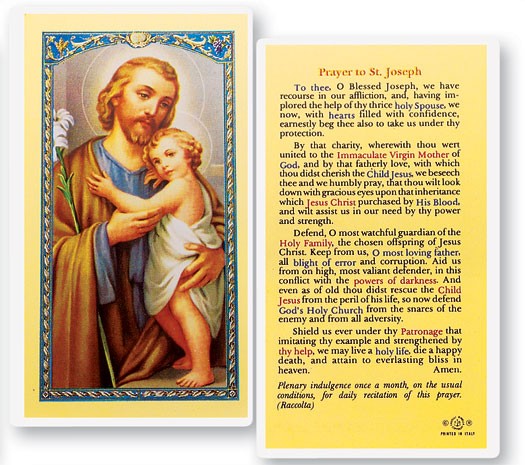 Prayer To St. Joseph Laminated Prayer Card - 25 Cards Per Pack .80 per card