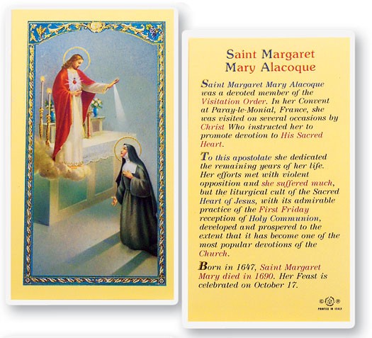 St. Margaret Mary Alacoque Laminated Prayer Card - 25 Cards Per Pack .80 per card