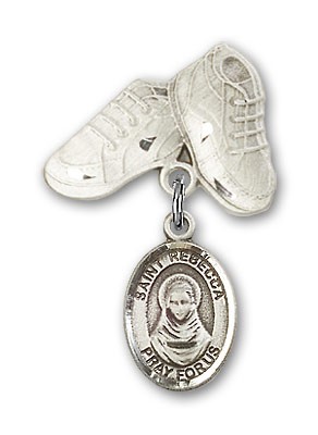 Pin Badge with St. Rebecca Charm and Baby Boots Pin - Silver tone