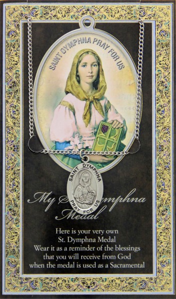 St. Dymphna Medal in Pewter with Bi-Fold Prayer Card - Silver tone