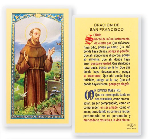 Orcaion A San Francisco Pajaro Laminated Spanish Prayer Card - 25 Cards Per Pack .80 per card