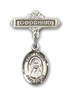 Pin Badge with St. Louise de Marillac Charm and Godchild Badge Pin - Silver tone
