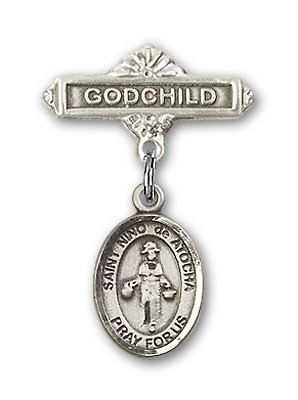 Pin Badge with St. Nino de Atocha Charm and Godchild Badge Pin - Silver tone