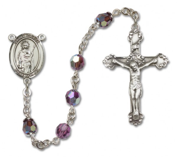 St. Grace Sterling Silver Heirloom Rosary Fancy Crucifix - Amethyst